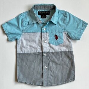 Boy's Polo Blue & Gray Short Sleeve Button Up Shirt Size 2T